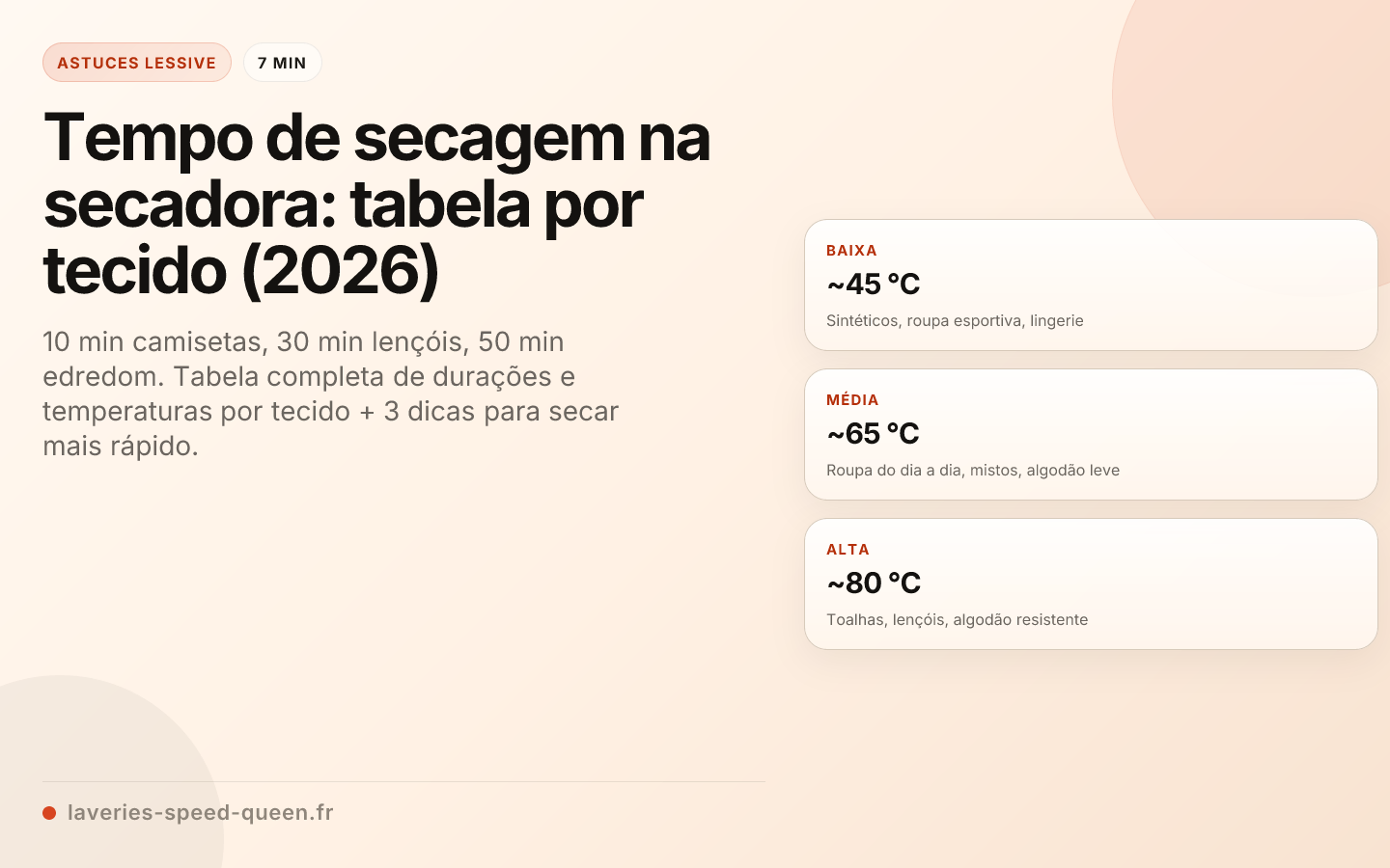 Tempo de secagem na secadora: tabela por tecido (2026)
