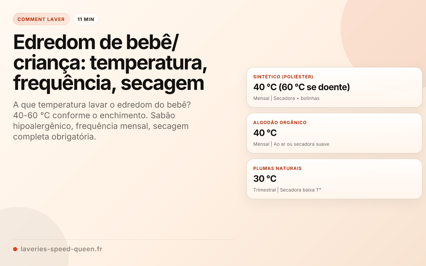 Edredom de bebê/criança: temperatura, frequência, secagem