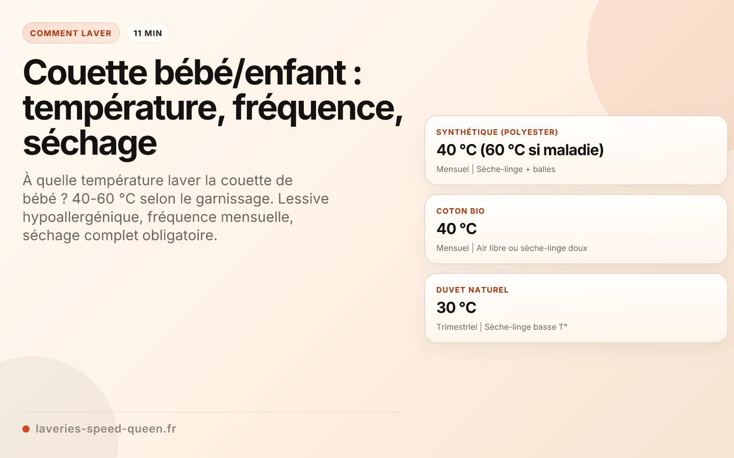 Couette bébé/enfant : température, fréquence, séchage
