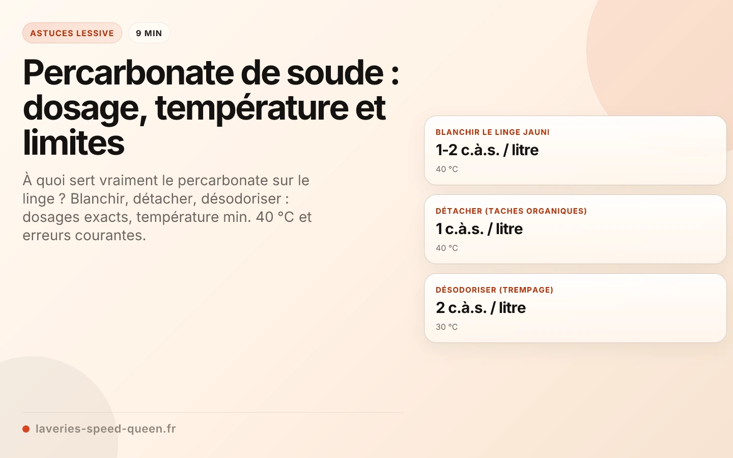 Percarbonate de soude : dosage, température et limites