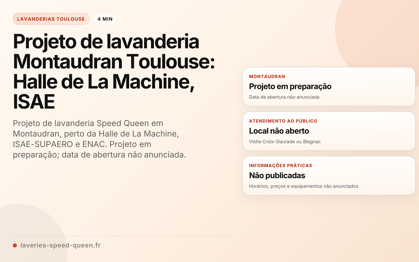 Estado do projeto de lavanderia Montaudran: não aberto e sem data anunciada